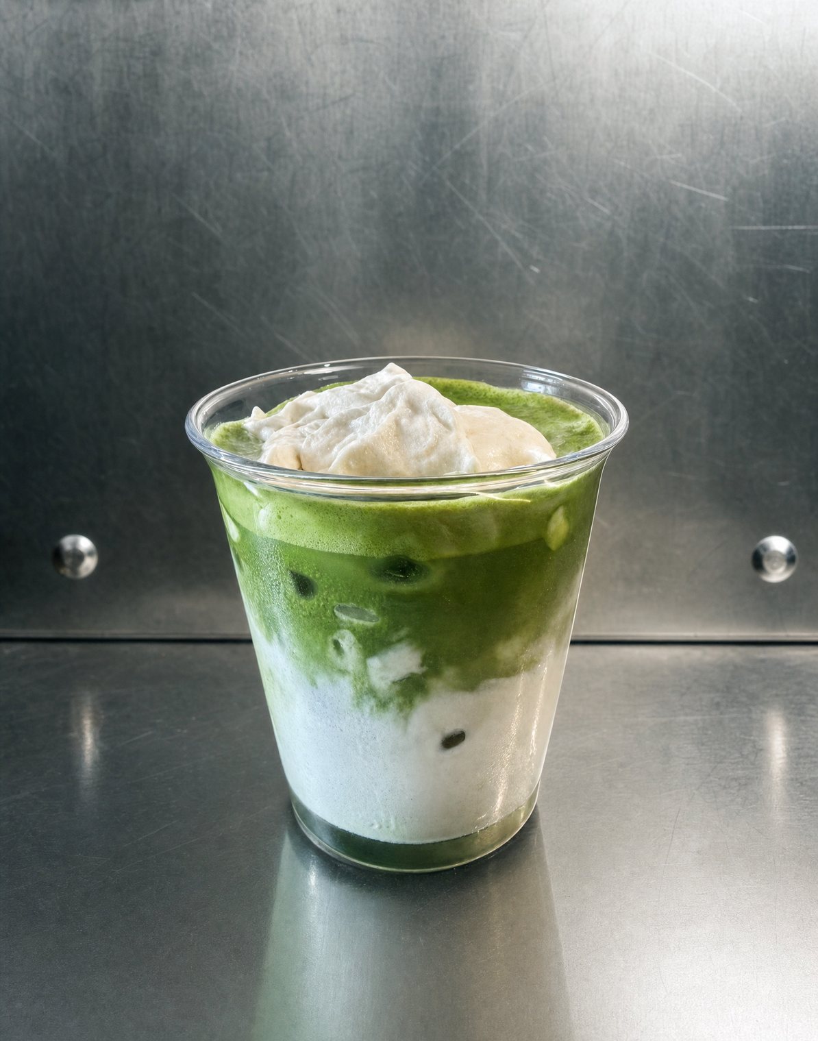 Iced matcha banana cream latte